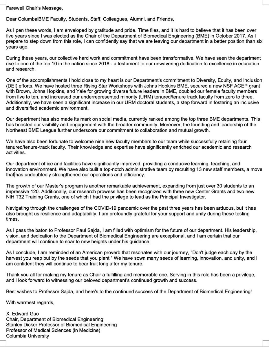 X. Edward Guo ιεδΈ (@edguo84) on Twitter photo I am pleased to finish my tour of duty as chair of <a href="/ColumbiaBME/">Columbia BME</a>. Thanks all my friends, colleagues, and my family for their support. Thanks great faculty, staff, and students <a href="/ColumbiaBME/">Columbia BME</a>. Paul Sajda, <a href="/LIINClab/">LIINC</a>, a great incoming chair. Please also see youtu.be/mic9Ia7D020 I am pleased to finish my tour of duty as chair of <a href="/ColumbiaBME/">Columbia BME</a>. Thanks all my friends, colleagues, and my family for their support. Thanks great faculty, staff, and students <a href="/ColumbiaBME/">Columbia BME</a>. Paul Sajda, <a href="/LIINClab/">LIINC</a>, a great incoming chair. Please also see youtu.be/mic9Ia7D020