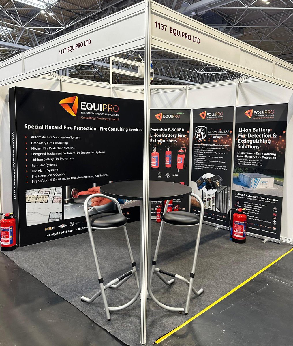 Equipro_Fire's tweet image. Lithium battery fires a concern? Check out the Equipro stand at the Battery Cell and Systems expo at the NEC this week where we will showcase a range of proven &amp;amp; third party tested manual &amp;amp; automatic fixed systems that stop thermal runaway and put out Li-ion Battery fires fast.