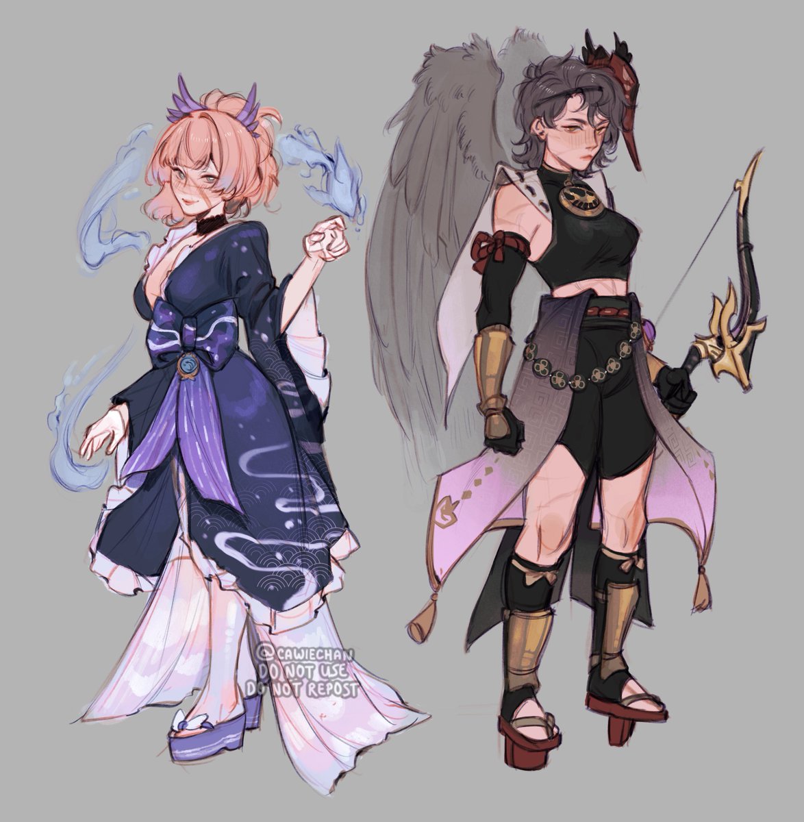 Kokosara redesigns (or kinda timeskip designs) for an AU I've been cooking for some time now that is too big to sum up 
#genshinimpact #kokomi #kujousara