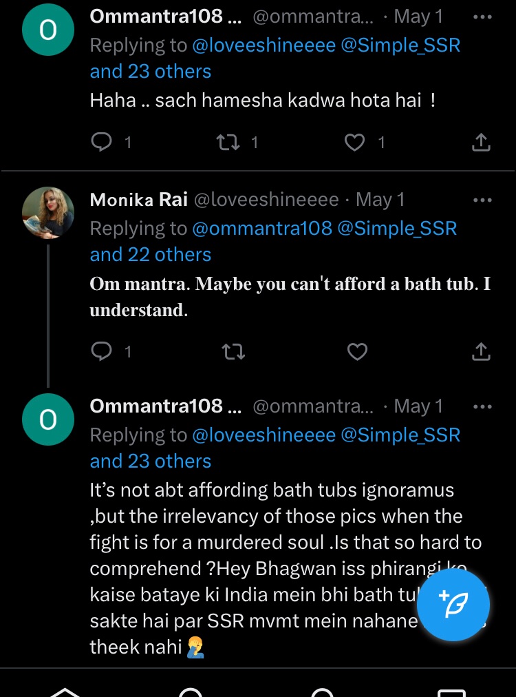 ommantra108's tweet photo. @santu4ssr @PriyazzzBhoot @Silverknot_ @Pri52793399 @DAFA__302 @MaheshSachin5 @NetaCuckotpal @retweetbuddha @kajal_krish @Rocky7123456 @AgrahariSushila @YodhaShivaji @prasenjit4ssr @PorwalGudi30119 @ssr_revolutionn @Bab69260728 @itsGS4SSR @CbiWakeupnow @HypocriteGenda @aartisharma309 @Ekhaneakashneel @PiyaliBh @KhushiSsrian @KachruRachna @khushi0323 @Jannat_Firdouse @JoyModakSSRian @rebel4SSR @_PreetiPandey @VarunKapurzz @TruthUnveilD @saloni202020 She is a troll too as she arrogantly offered to buy 🛀 as if we indians cannot afford . So stop defending this clueless nri mem https://t.co/xhwzPffpSZ