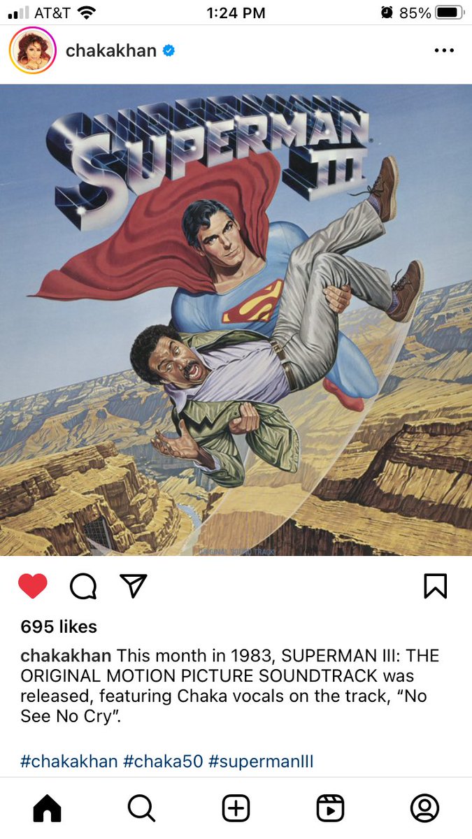 Via @ChakaKhan’s Instagram This month #Superman III released 40 years ago (1983) and featured her song on the soundtrack “No See No Cry” #ChakaKhan50 

instagram.com/p/Ct_8V0yRJm-/…