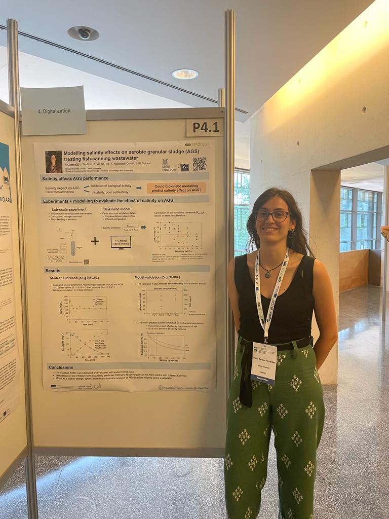 Check out the poster of Paula Carrera @ecoSTP2023 where she presents her modeling study on salinity effects on AGS performance treating fish-canning water 🐟 #BioCo #UGent