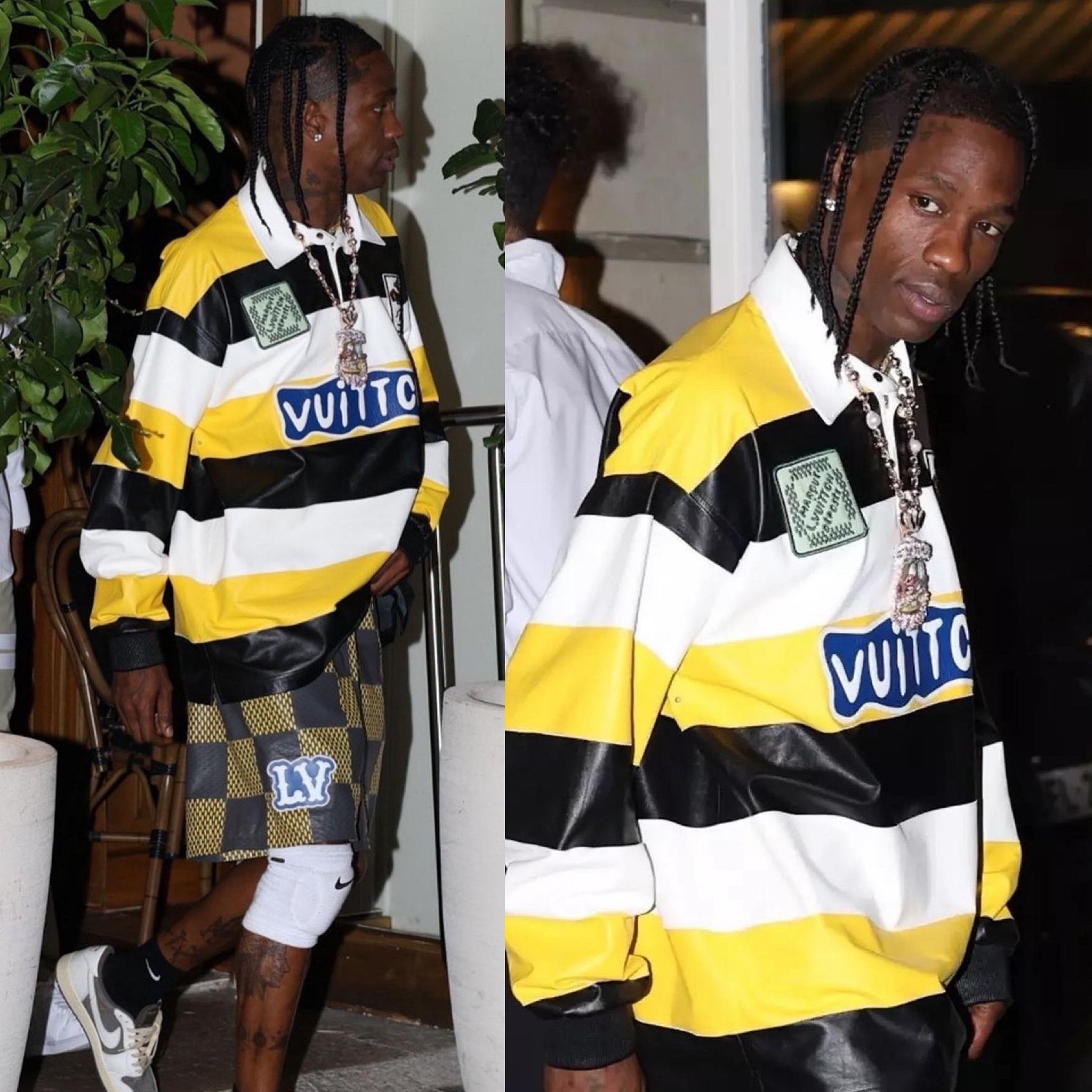 HypeNeverDies on X: TRAVIS SCOTT Rocking LOUIS VUITTON Spring/Summer 2024  Leather Rugby Shirt And Leather Damier Shorts By PHARRELL WILLIAMS Early 👀  📸: Aissaoui Nacer / backgrid_usa  / X
