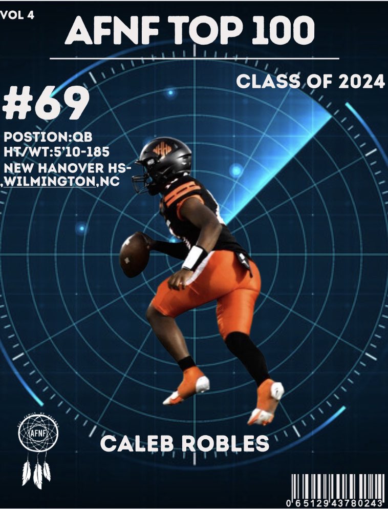 AFNF Top 💯
#6️⃣9️⃣ -Caleb Robles @CalebRoblesQB2B 
Ht/Wt- 5’10/180
📍-New Hanover HS -Wilmington/NC
🎓-2024
🏈-QB
🎥-hudl.com/video/3/145230…
