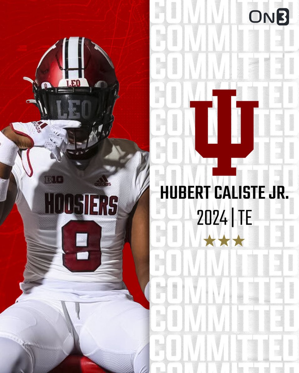 On3 Recruits (@on3recruits) on Twitter photo 🚨BREAKING🚨 TE Hubert Caliste Jr. has committed to Indiana 🔴⚪️
The Hoosiers have landed 8 commitments in June.
More from <a href="/samspiegs/">Sam Spiegelman</a>: on3.com/college/indian… 🚨BREAKING🚨 TE Hubert Caliste Jr. has committed to Indiana 🔴⚪️
The Hoosiers have landed 8 commitments in June.
More from <a href="/samspiegs/">Sam Spiegelman</a>: on3.com/college/indian…