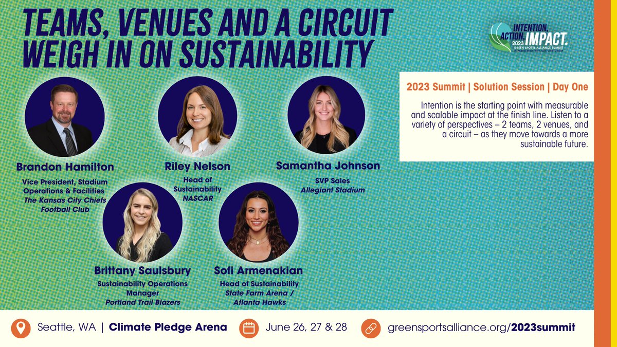 Time to hear how <a href="/ModaCenter/">Moda Center @ Rose Quarter</a>, @nascar, <a href="/AllegiantStadm/">Allegiant Stadium</a>, <a href="/StateFarmArena/">State Farm Arena</a>, and <a href="/Chiefs/">Kansas City Chiefs</a> are making sustainability a priority in their venues and events!

#PlayToZero #23GSASummit