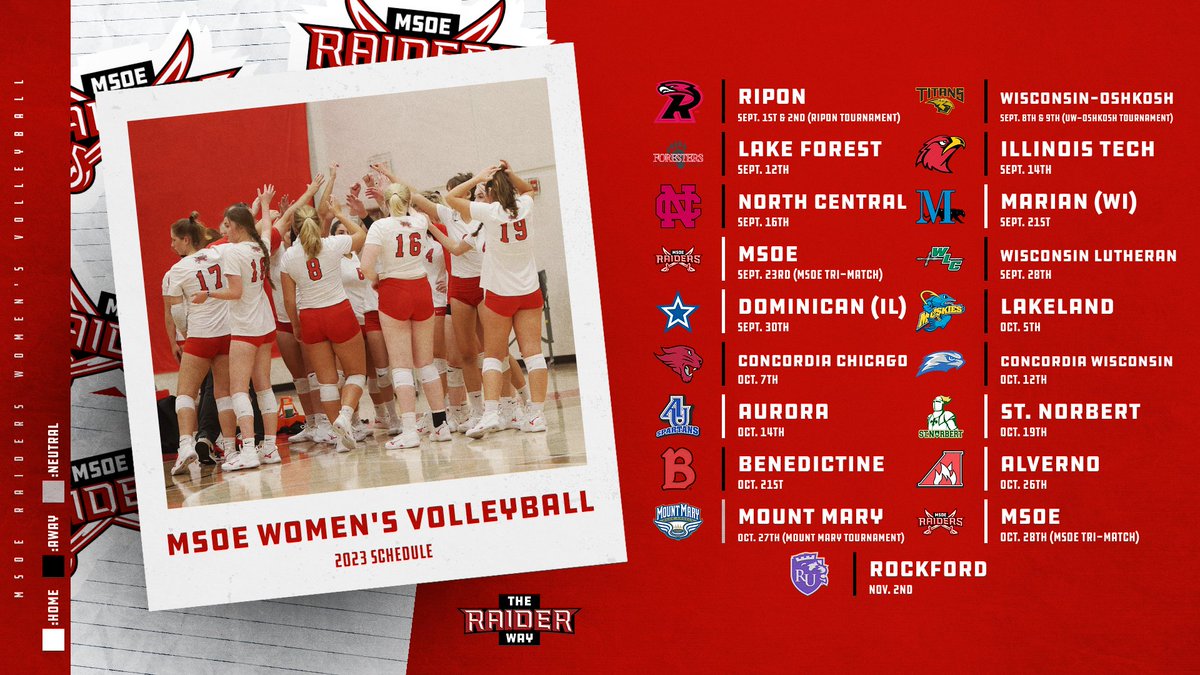 🏐 <a href="/MSOEWVB/">MSOE Women’s VB</a> | SCHEDULE RELEASE

The days are ticking away to the 2023 season so here's a look at the Raiders opponents this upcoming season!

📰: msoeraiders.com/news/2023/6/27…

#TheRaiderWay #d3vb