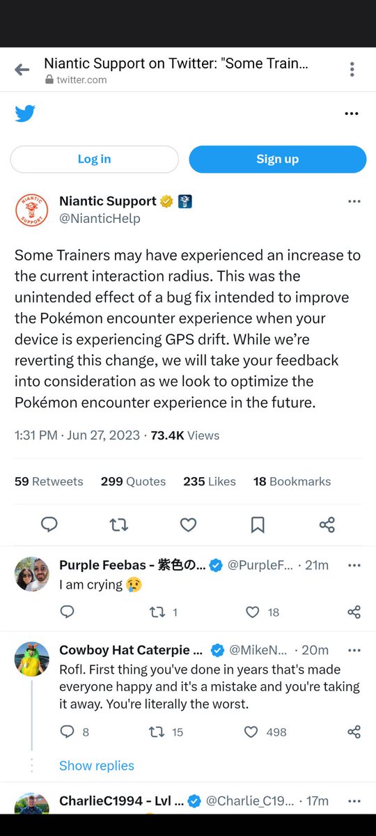 C3AS3RPOGO's tweet photo. So @NianticLabs just screwed up rather spectacularly imagine having to tweet this through @NianticHelp https://t.co/TMMoLcdH7H