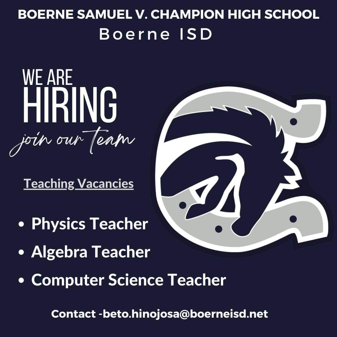 Samuel V. Champion High School (@samchampionhs) on Twitter photo Come join our <a href="/SamChampionHS/">Samuel V. Champion High School</a> team! We’re hiring amazing teachers for great positions on our team! Contact @DrHinojosaCHS today! <a href="/BoerneISD/">Boerne ISD</a> Come join our <a href="/SamChampionHS/">Samuel V. Champion High School</a> team! We’re hiring amazing teachers for great positions on our team! Contact @DrHinojosaCHS today! <a href="/BoerneISD/">Boerne ISD</a>
