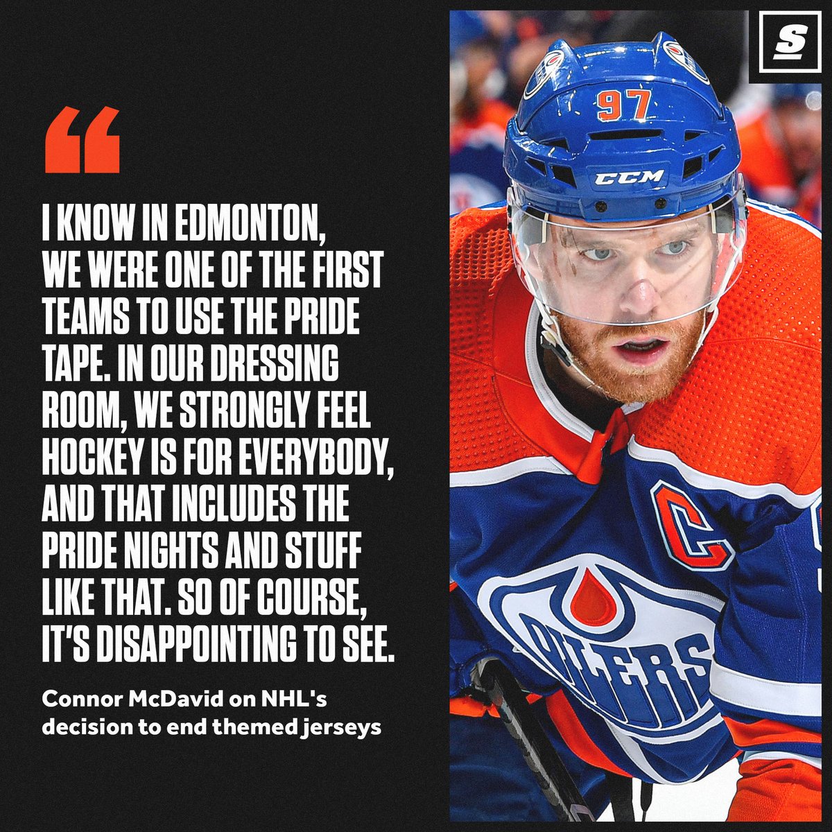 Connor McDavid isn't thrilled about the NHL's new policy against themed jerseys. thesco.re/3Nwgmhy