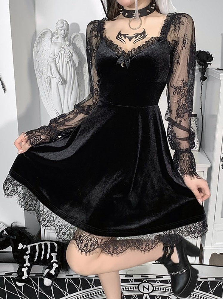 gracejette4's tweet image. Goth Dark Velvet Lace Long Sleeve Dresses etsy.me/3NuGqK1 #deepv #aline #abovetheknee #comfortabletowear #gothicvelvetdress #softgothicdress #lacelongsleeve #alinegothicdress #womenlacegothic