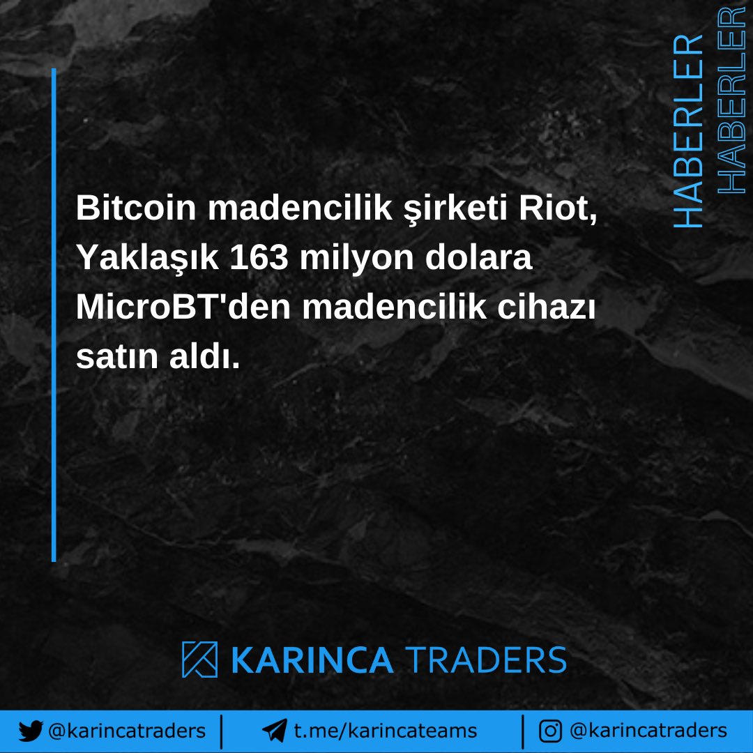 #Riot, 163 Milyon $ lık Bitcoin madencilik cihazı satın aldı.
#Crypto #CryptocurgencyNews #cryptocurrency #web3 
#Bitcoin               #BTC                                       
@karincatraders @N__trader @Hamza_ncr @Safakk62 @TraderFreud @karincaanaliz