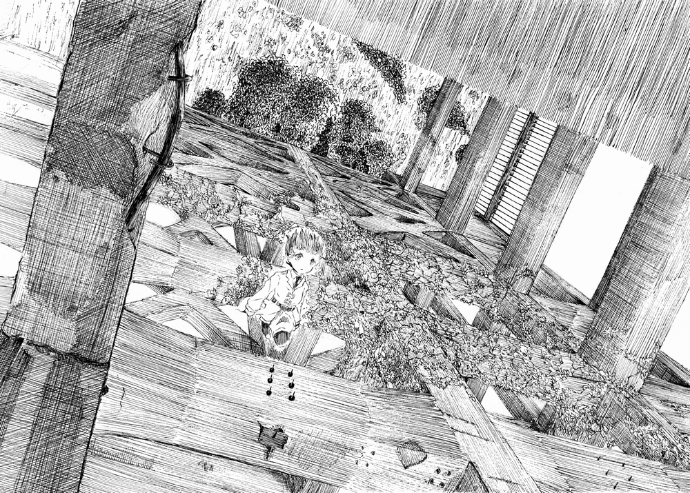 8,9年前の絵。 廃虚というのを表現するのにペン画を選んだのは良かったと思うし今見ても頑張ってると思う。 ただ一枚仕上げるのにあまりに時間がかかってコスパが悪かったり表現したいものとずれたので描かなくなった。またアーティストぶりたくなったらやるかもしれない。 #創作