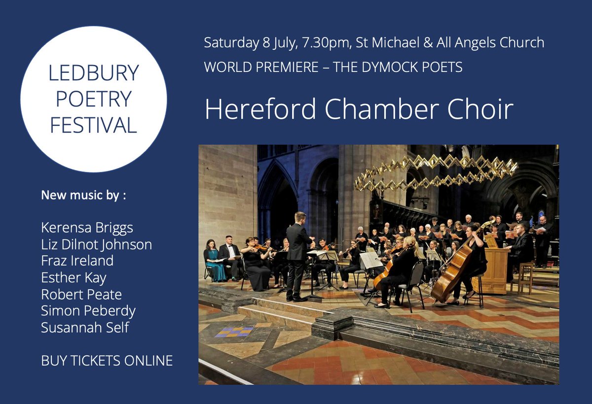 #premiere of new compositions for poems by the Dymock Poets Abercrombie, Rupert Brooke, Drinkwater, Gibson, Edward Thomas &amp; Robert Frost who all lived near #ledbury. Poetry re-imagined into music. Bk tkts at ledburypoetry.org.uk <a href="/HerefordCChoir/">HerefordChamberChoir</a> <a href="/HFDCathedral/">Hereford Cathedral</a> <a href="/ace_midlands/">ACE Midlands</a>