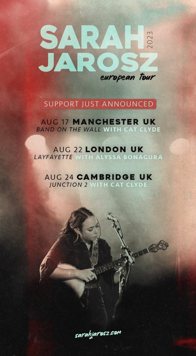 More dates! Happy to be heading back to the UK supporting @sarahjarosz for a couple of shows and headlining shows in Glasgow & London! See you out there! Big love, CC
