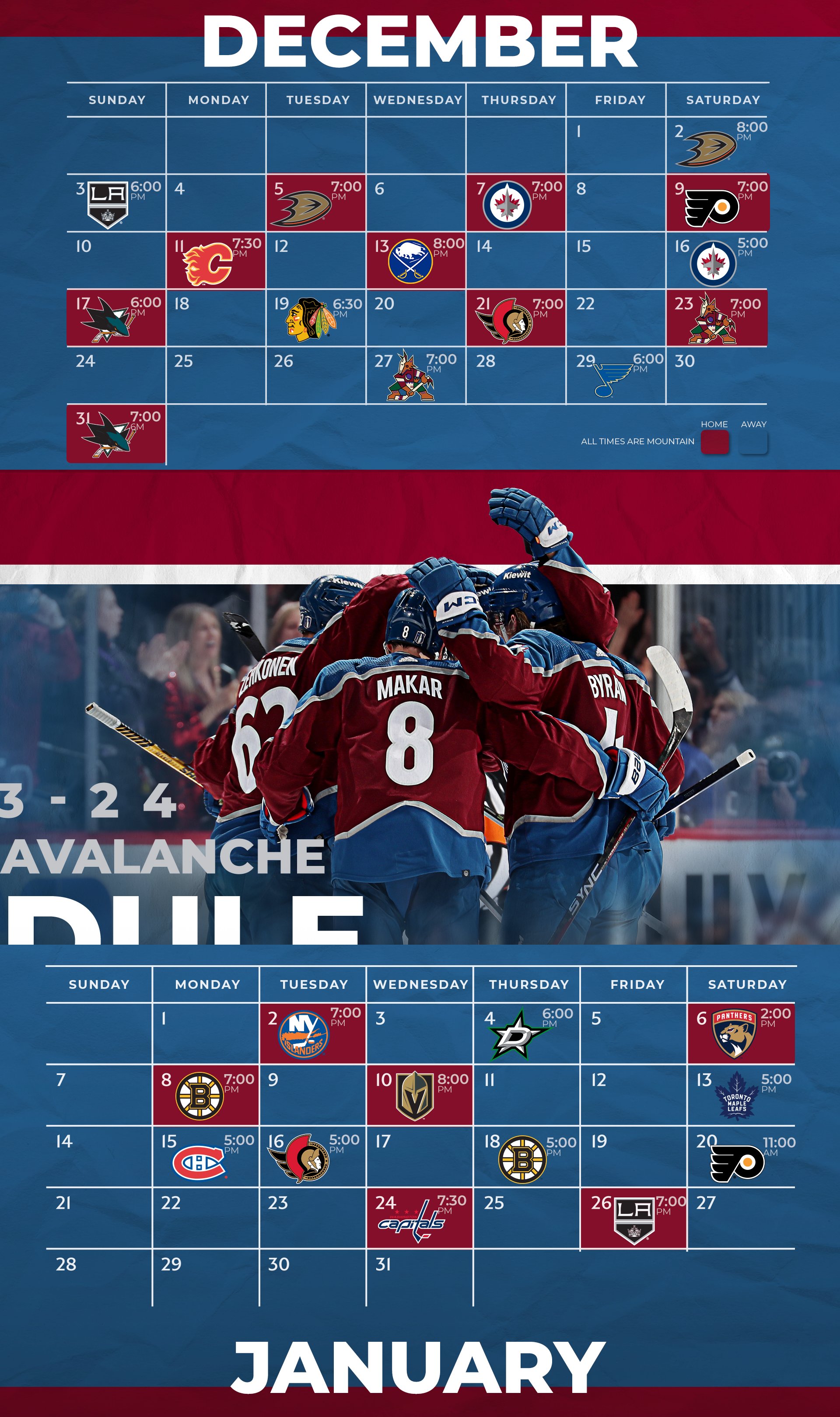 Colorado Avalanche 2023/24 Schedule