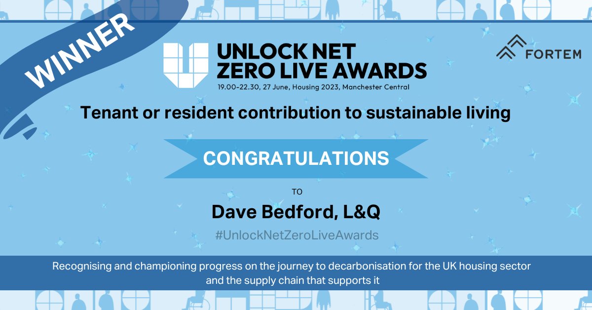 Huge well done to Dave Bedford (<a href="/LQHomesMatter/">L&Q</a>) for winning the 'tenant or resident contribution to sustainable living' award! Sponsored by   <a href="/FortemSolutions/">Fortem</a> #UnlockNetZeroLiveAwards