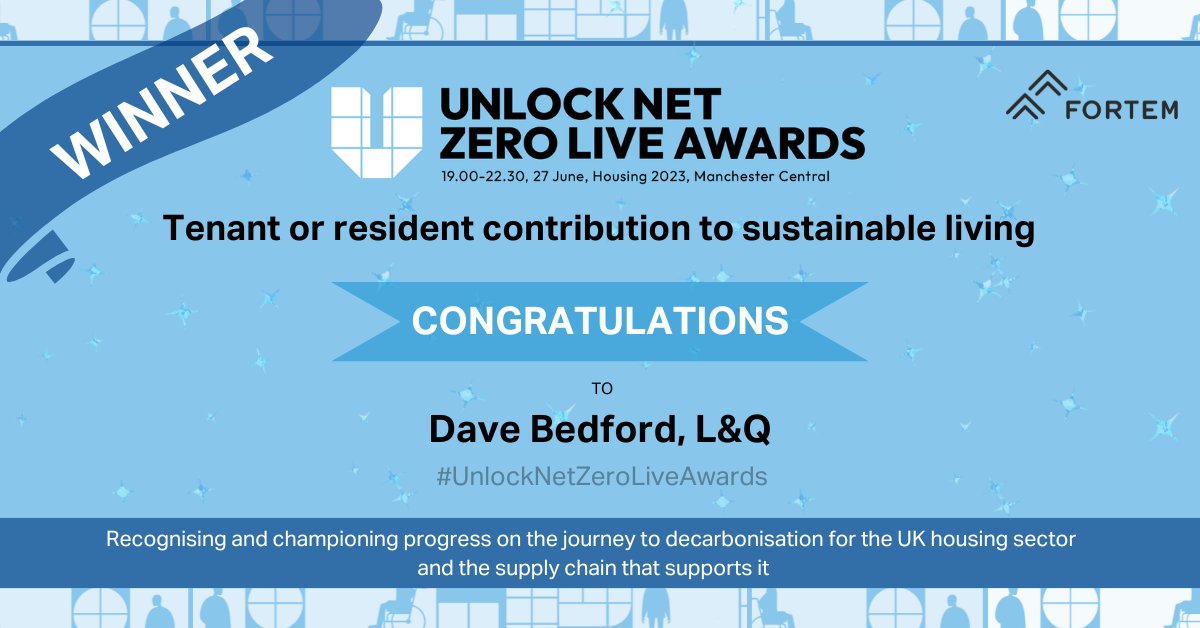 Huge well done to Dave Bedford (@LQHomesMatter) for winning the 'tenant or resident contribution to sustainable living' award! Sponsored by @FortemSolutions #UnlockNetZeroLiveAwards