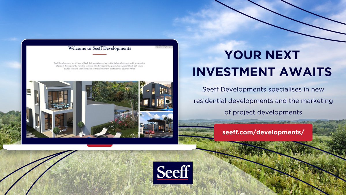 SeeffGroup's tweet image. Get ready for a new property investment opportunity 🤩 Seeff Developments specialises in new residential developments and the marketing of project developments, including sectional title developments and gated villages: bit.ly/3PxmaKw

#seeffproperties #newdevelopments