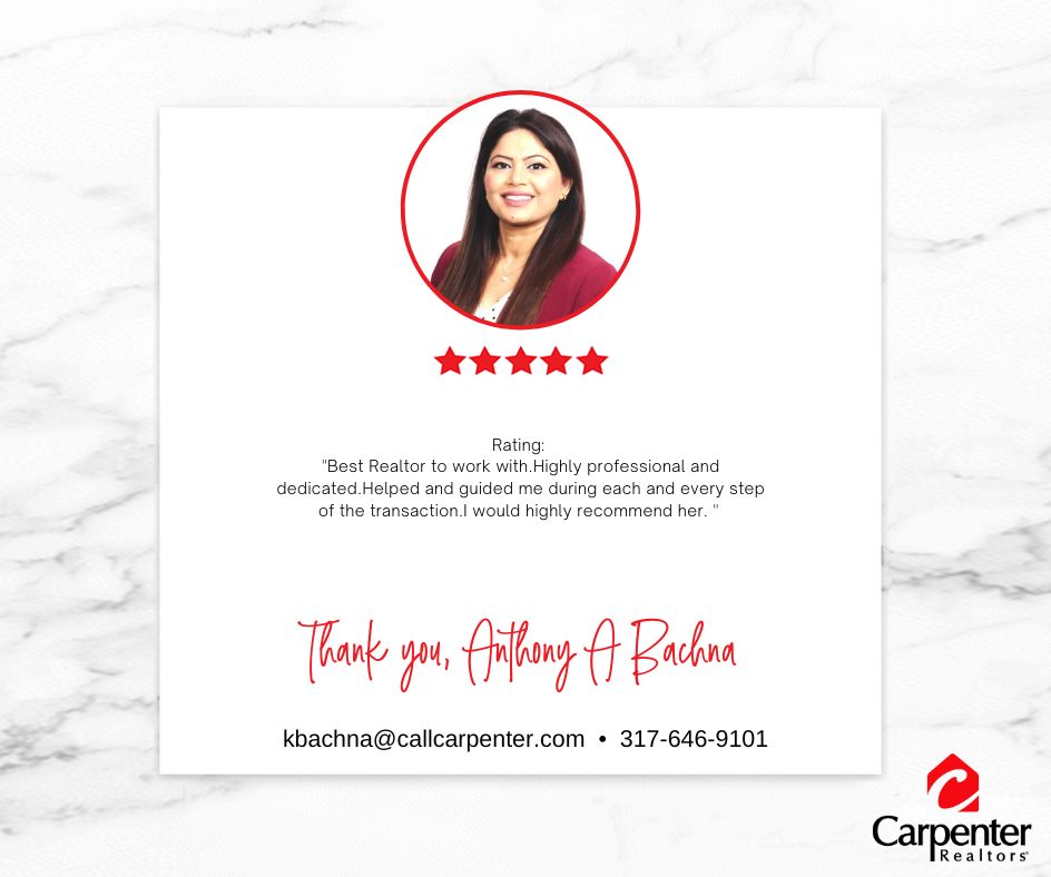 CONGRATULATIONS KAZIA BACHNA FOR A JOB WELL DONE!
#RealEstateAvonIn #CarpenterCares #Realtors #HomesForSale #HouseforSale