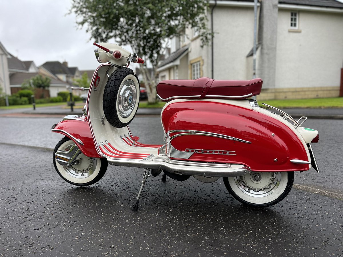 robert2burns's tweet photo. Patient leaving the clinic after an emergency admission… in rude health now… “Old Mod” ready for action again #lambretta #rt195 #scootland #oldmod https://t.co/pQHHxBC4uc