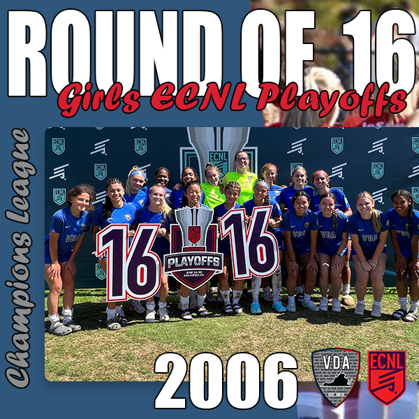 💥💥 After going undefeated in group play the2️⃣0️⃣0️⃣6️⃣ Girls are on to the Round of 16 at #ECNLChampionsLeague in San Diego‼️
#LetsGoVDA  #ChasingThe🏆