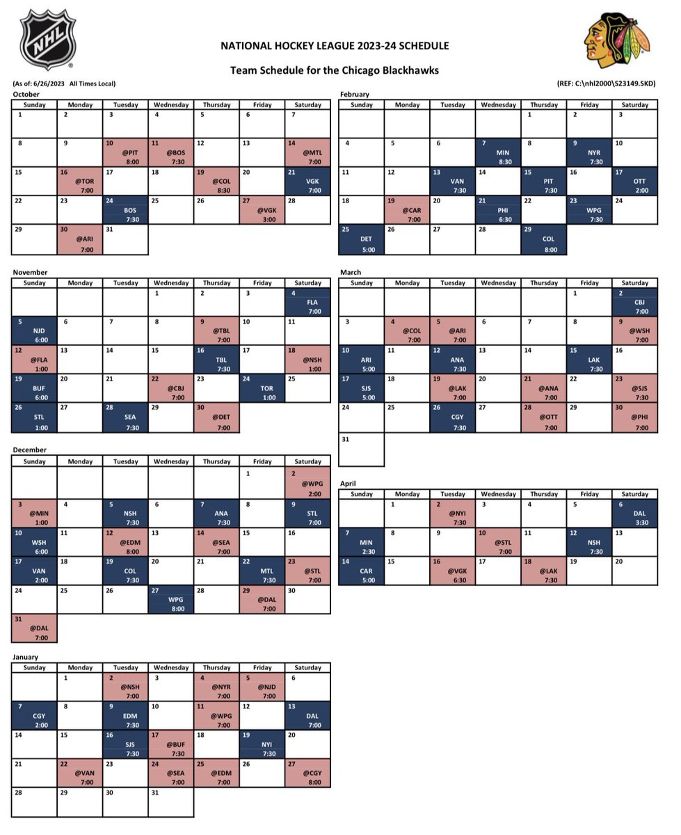 Charlie Roumeliotis on Twitter "Blackhawks 202324 season schedule is