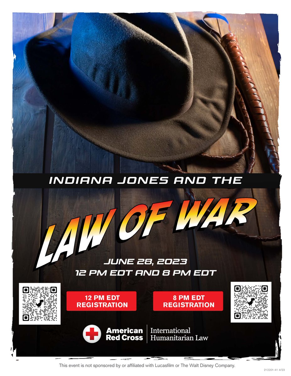 'It belongs in a museum!' Tomorrow, SCRI’s Cori Wegener and Katharyn Hanson will join the Red Cross to dive into the archaeological and law of armed conflict issues in #IndianaJones! 12pm registration: tinyurl.com/2pnhwphc 8pm registration: tinyurl.com/3retd77w