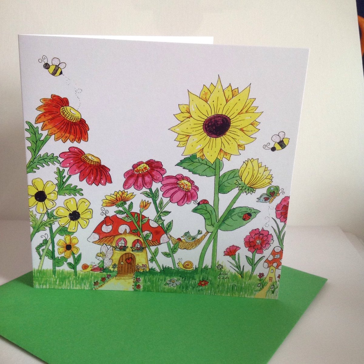 MAHardingsArt's tweet photo. Thanks for the kind words! ★★★★★ "Lovely colourful artwork for a Summer card." Wendy W. https://t.co/UQPf6F5PA0 #etsy #red #rainbow #yellowsunflower #fairyartcard #fairyhomecard #fairygardencard #springcard #flowergardencard #birdinhammock https://t.co/xYcGdyTgwj