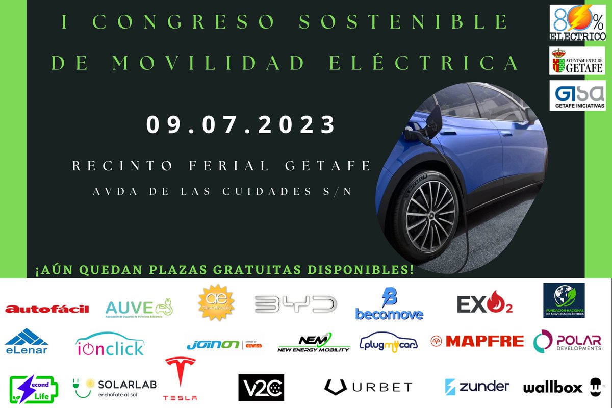 Y seguimos sumando empresas...
Realizaremos sorteos entre todos los asistentes. ! Os esperamos el 09 de julio en el Recinto Ferial de Getafe!
#movilidadelectrica, #MovilidadSostenible
