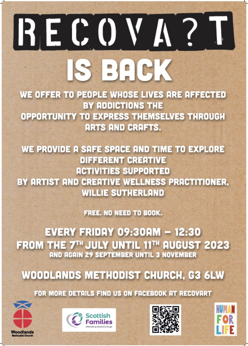 Creative wellness workshops supported by <a href="/ScotFamADrugs/">Scottish Families Affected by Alcohol and Drugs</a> start Friday 7th July.
Activities suitable for every ability. 
#RecoveryPosse