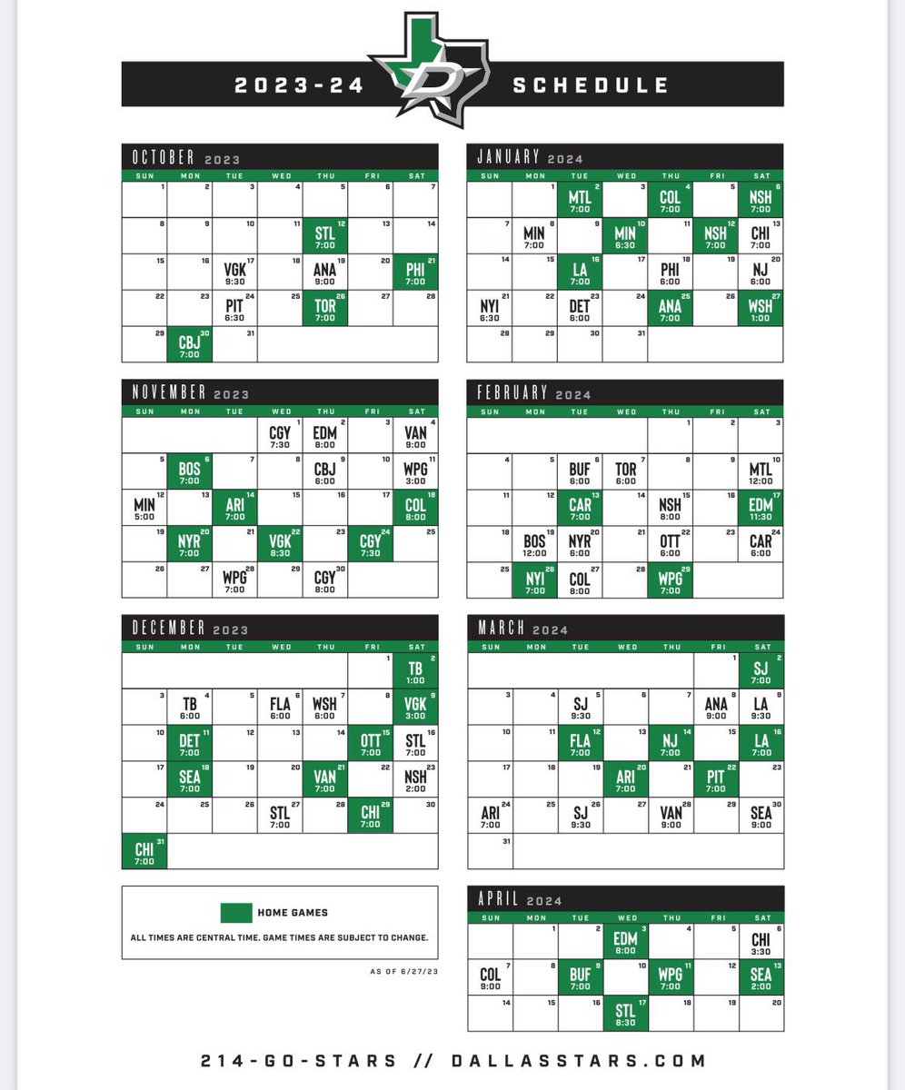The 2023-2024 Dallas Stars schedule has been released! 🤩

#TexasHockey #OneStateOneTeam