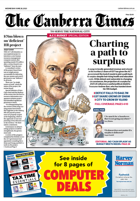 Good morning, Canberra. We're in for a shower or two on the way to a top of 11 degrees. Here's your <a href="/canberratimes/">Canberra Times</a> ACT budget special edition | <a href="/lucybladen/">Lucy Bladen</a> <a href="/jclindell/">Jasper Lindell</a> <a href="/davpope/">David Pope</a> 
canberratimes.com.au/subscribe