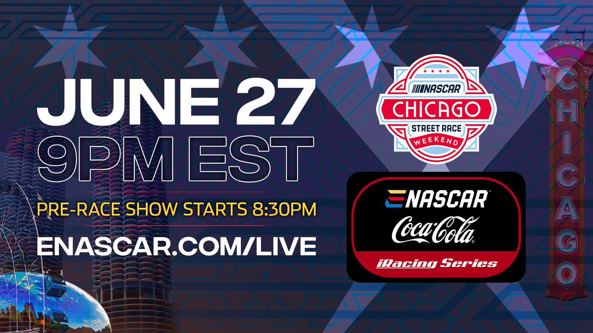 Are you excited for <a href="/NASCAR/">NASCAR</a> to take to the streets of Chicago? It starts tonight with @eNASCARGG! Tune in for the pre-race show at 8:30 p.m. ET. Green flag at 9:00 p.m. ET.