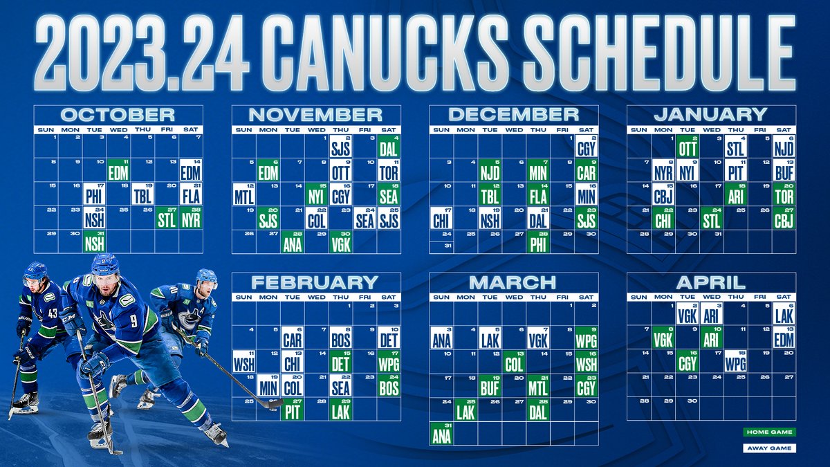 Suddenly, your calendar just got interesting. 

Mark your calendars with the #Canucks 2023.24 season schedule!

SCHEDULE | vancanucks.co/SCHEDULE