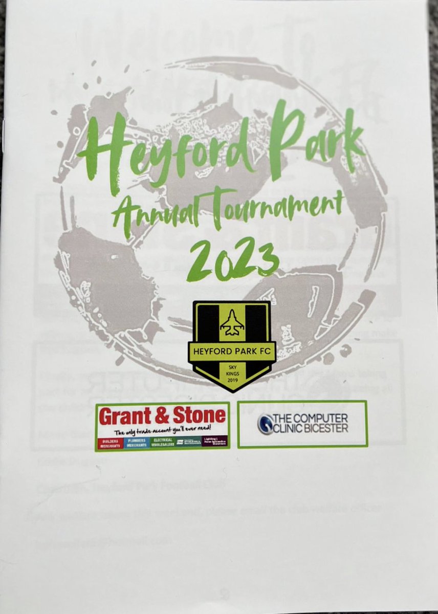 Final preparations are underway for this weekends Heyford Park FC 2023 Annual Tournament. We can’t wait to see you all there

We would like to say a huge thanks to Greg Randall, parent of an HPFC U9’s player, who has kindly paid for the printing  of the programmes 👏👏👏 💚🖤