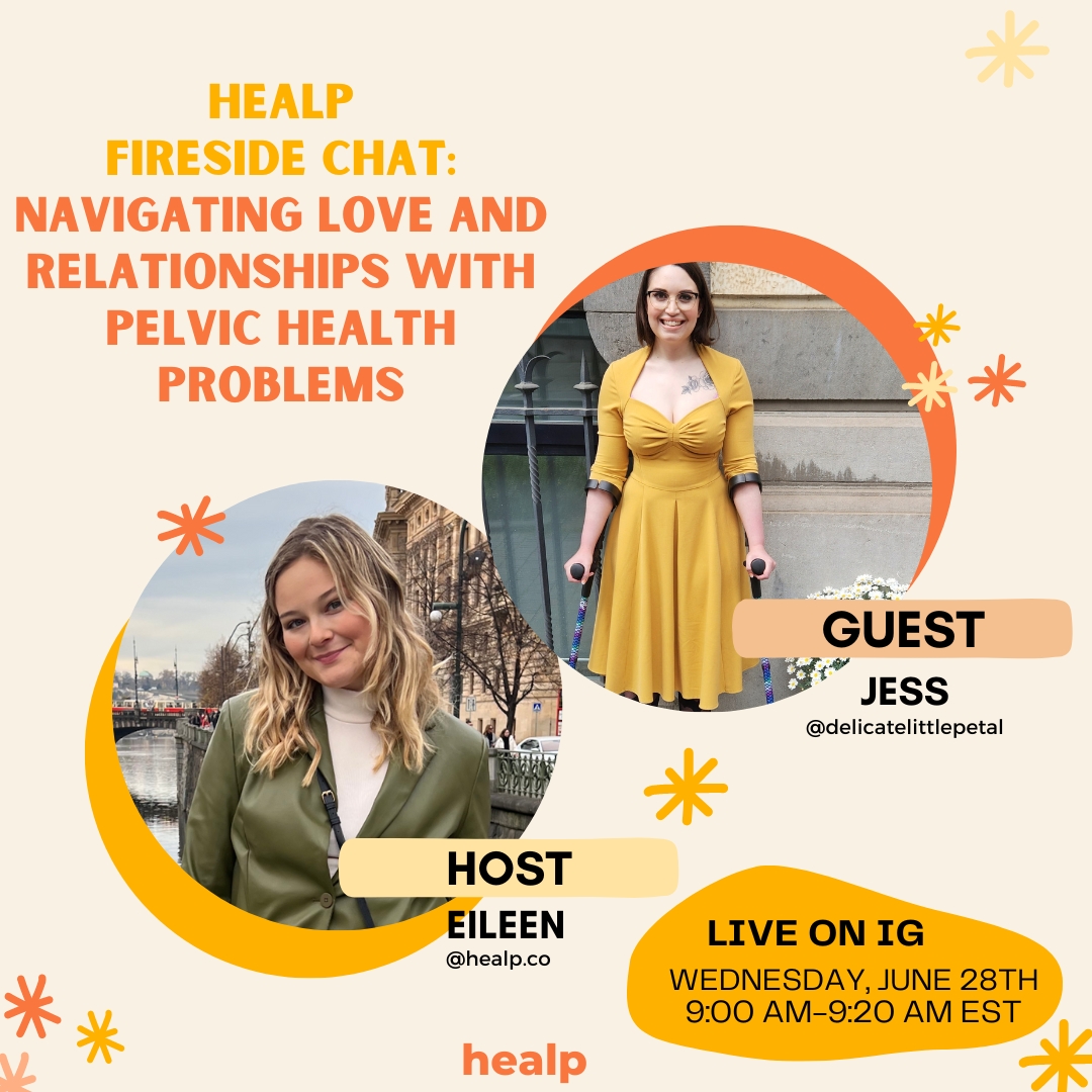 🔥 Fireside Chat: Navigating Love and Relationships with Pelvic Health Problems with Jess🔥 
 
Join us live tomorrow, June 28th at 9:00 AM EST for an eye-opening conversation hosted by Eileen Flaherty from the @healp.co team!