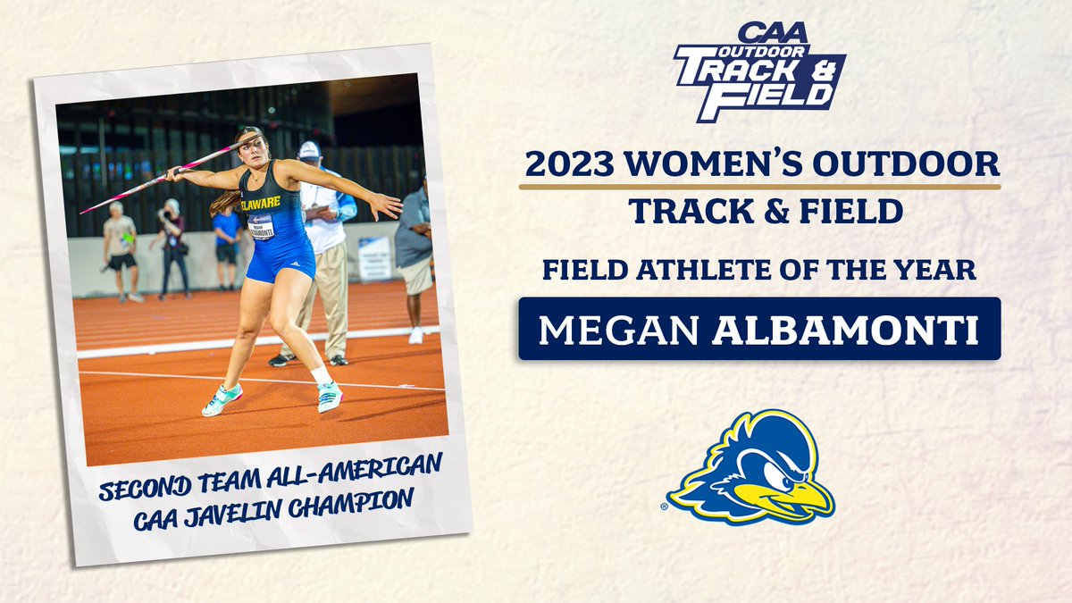 Coastal Athletic Association (@caasports) on Twitter photo 👟 The Women's CAA Field Athlete of the Year is Megan Albamonti from <a href="/DelawareTFXC/">Delaware Track & Field/Cross Country</a>
She's the first Blue Hen to win the award after earning Second Team All-America honors and her third straight conference title in the javelin.
➡️ bit.ly/432czy8 👟 The Women's CAA Field Athlete of the Year is Megan Albamonti from <a href="/DelawareTFXC/">Delaware Track & Field/Cross Country</a>
She's the first Blue Hen to win the award after earning Second Team All-America honors and her third straight conference title in the javelin.
➡️ bit.ly/432czy8