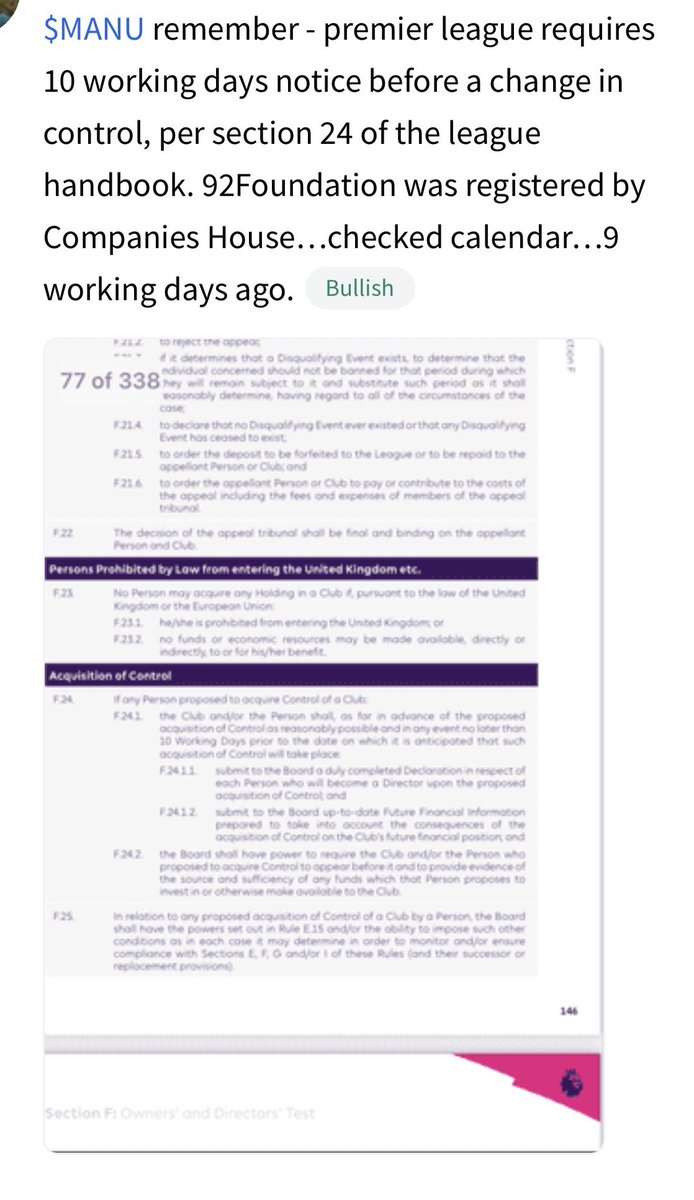 535K0's tweet photo. EXCL π¨ | #PremierLeague requires 10 working days notice before a change in control, per section 24 of the league handbook.
#92Foundation was registered by CompaniesHouse 9 working days ago.
#QatarIn #SheikhJassim #ManUtd #MUFC https://t.co/RKS0bi3Cwg
