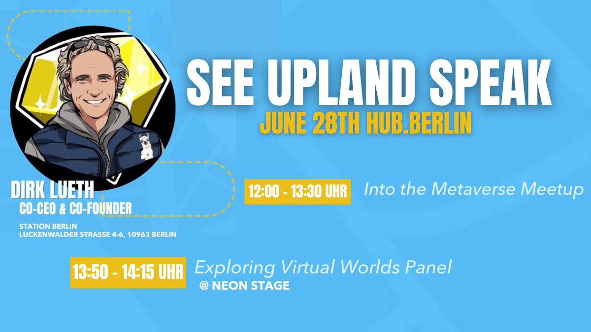 Don't miss Upland's C0-CEO and CO-Founder, @DirkLueth, as he takes the stage at @hubconf! 🎤 Join him, @cflysh, #Johannapirker, and #CharleenRoloff for an insightful panel discussion on Exploring Virtual Worlds. See link below 👇 for tickets! 🎟️ 

hub.berlin/business-festi……