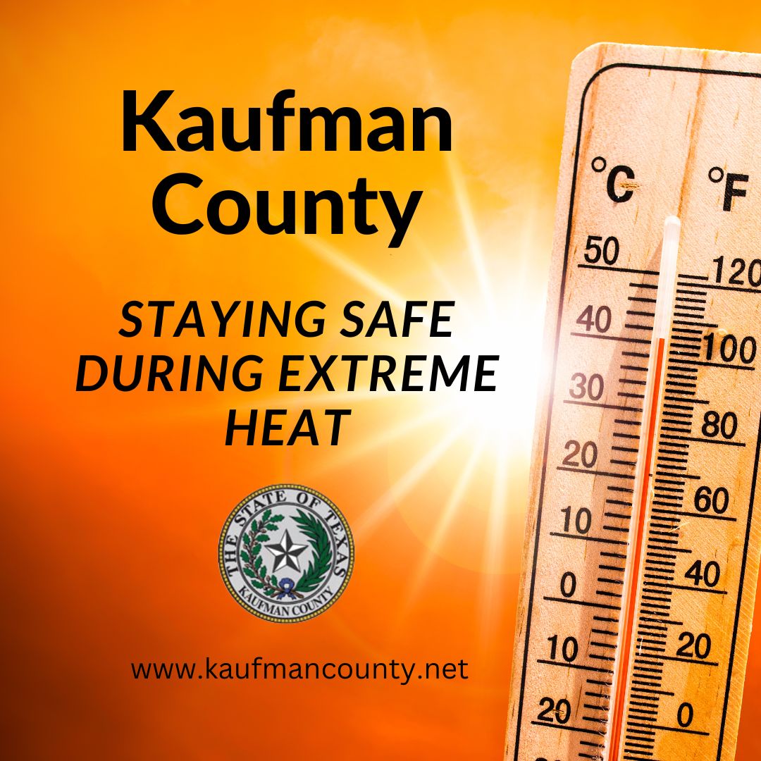 KaufmanCoTX's tweet photo. While there is no burn ban in effect or extreme heat advisory for Kaufman County, please be mindful of fire prevention, heat exhaustion, and fireworks safety as we approach the 4th of July. Go to the County website homepage for more information at: https://t.co/v39TSeHEfN https://t.co/CL26jEgfu1