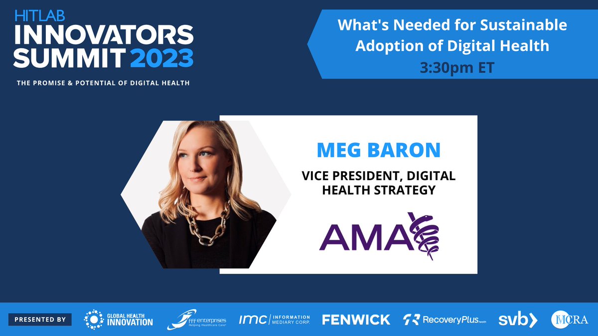 HITLABnyc's tweet image. Don't miss the fireside chat with Meg Baron, VP of Digital Health Strategy at AMA, and Stan Kachnowski, Chair of HITLAB, as they discuss the key factors for sustainable adoption of digital health. #HITLABSummit  hitlab.org/summit/