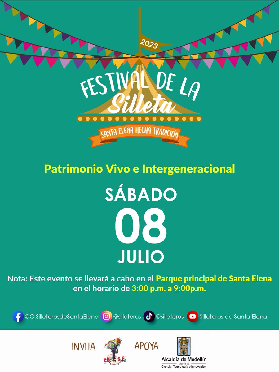 Julio llega con una nueva temática. No te pierdas la programación del Festival de la Silleta, te esperamos en este próximo encuentro el Sábado 8 de Julio.

#festivaldelasilleta
#santaelenahechatradicion
#Cosse