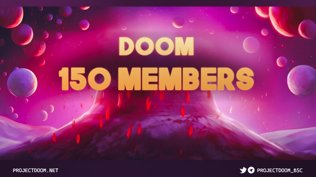 projectdoom_bsc's tweet photo. 🎉 We reached our first 150 Members! 
Congratulations to all the first investors of Project Doom. 

Cheers to the continued movement up and first official day launched. Let's continue to support the project and welcome new members! 🚀
#crypto #projectdoom #bsc #BSC100XGEM https://t.co/QO1Xh9KbWi