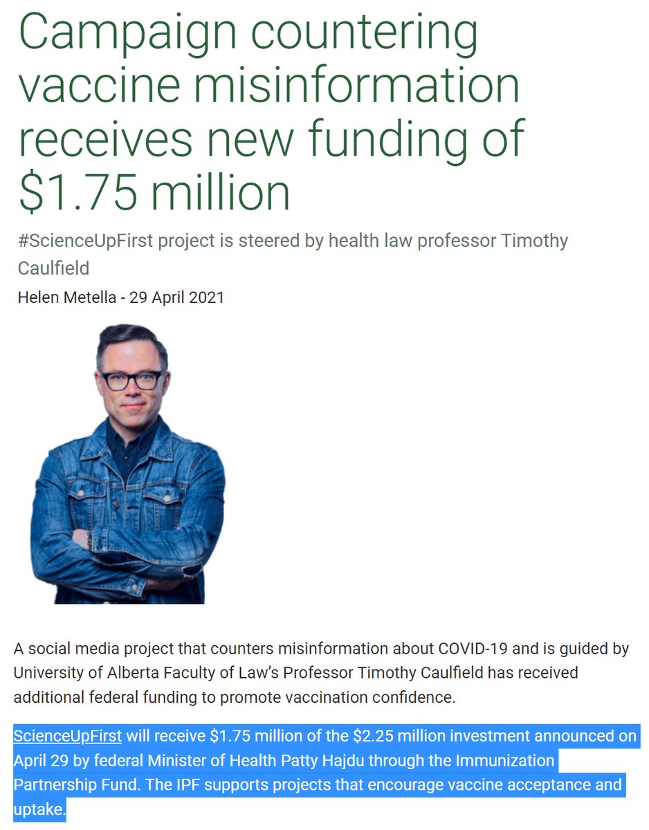 @unhealthytruth @jonathanstea Erin, @jonathanstea works with @CaulfieldTim, a Trudeau Foundation fellow who received $2.25 million from the Trudeau Federal government to 'fight misinformation' and 'promote vaccine acceptance'

They run a fraudulent outfit called @ScienceUpFirst 

Both are part of the…