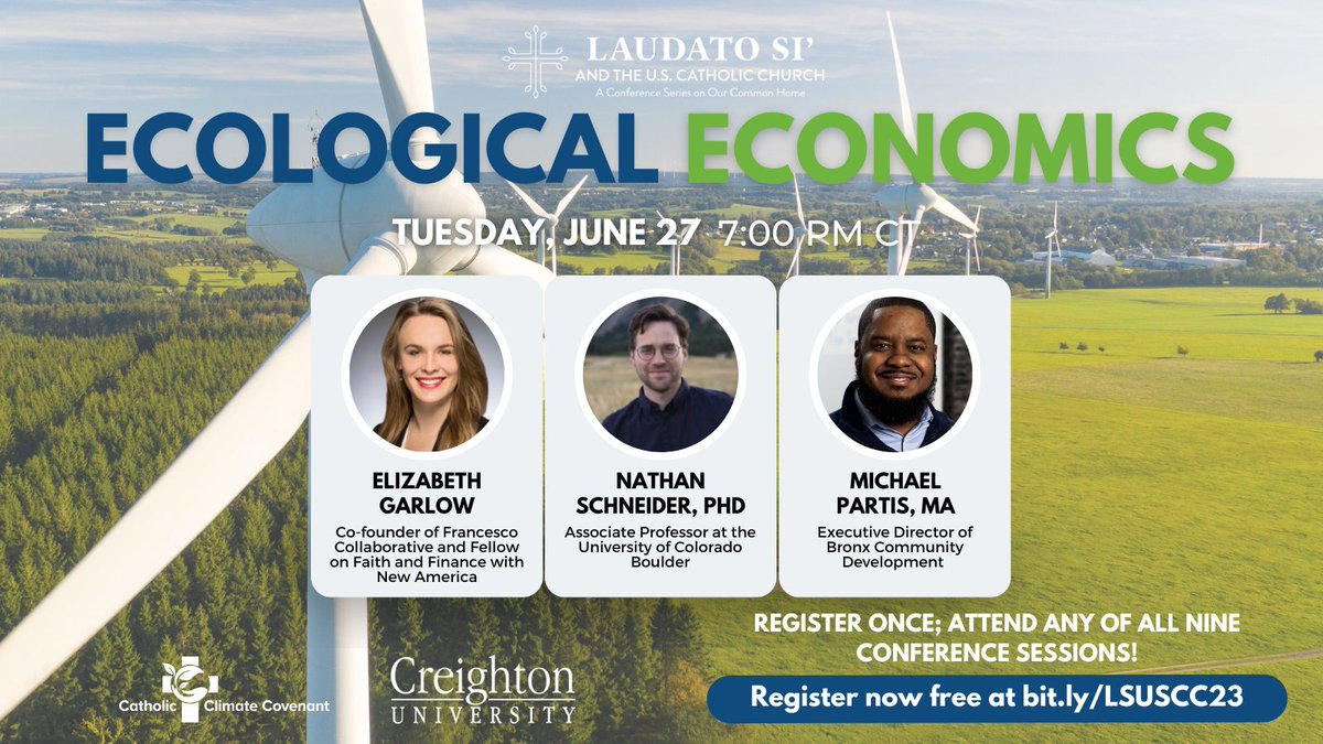 CatholicClimate's tweet photo. Today is the day! Don't miss the #LSUS2023 Conference session THIS EVENING at 7 pm CT on #EcologicalEconomics. Hear from a panel of experts and learn how to live #LaudatoSi! If you haven't already, you can register for free at https://t.co/ypgHLgu1s8. See you there 👋 https://t.co/jUxms2Pdv2