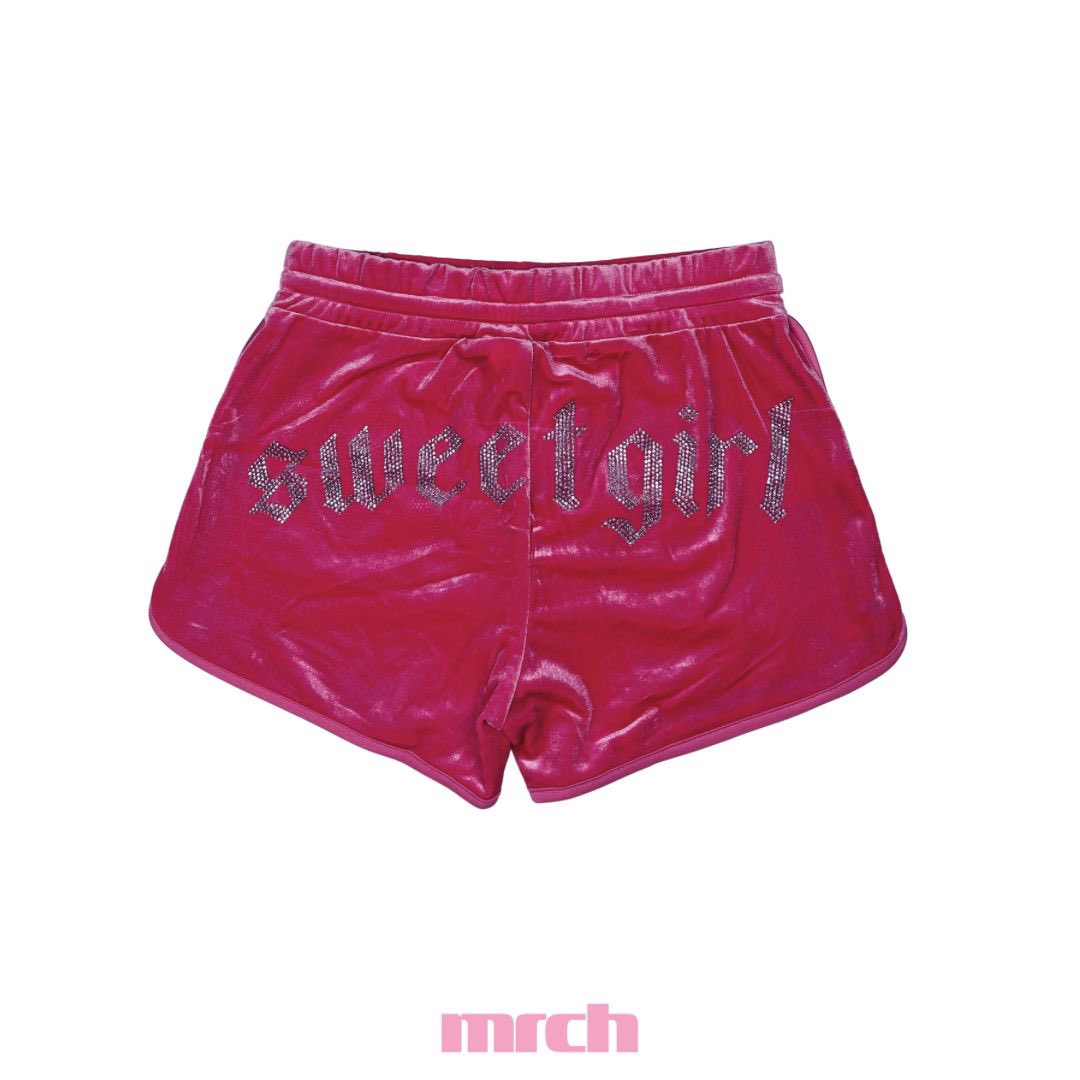 Velour Sweet Girl Rhinestone Shorts now available link below #MrchxFadda