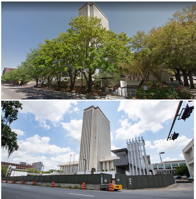 TLH_History's tweet photo. Renovations to the Florida Capitol over the last few years have been quite emblematic. While the building was once surrounded by dozens of stately trees, it now stands in a sea of concrete, baking in the sun and discouraging citizens from even going near it. https://t.co/BmLANeugmT