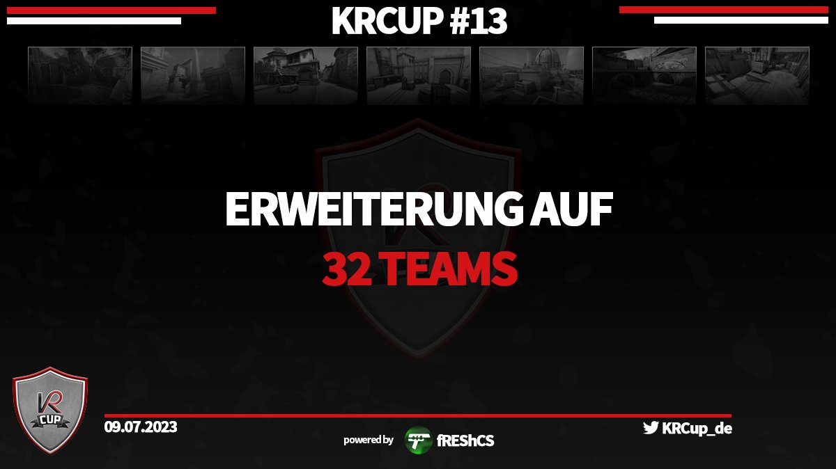 Aufgrund von sehr vielen Anfragen, erweitern wir das Teilnehmerfeld auf 32 Teilnehmer. Zudem dürfen jetzt von einer Organisation auch mehr als 1 Team teilnehmen. Somit bewerbt euch bei uns im Discord.

discord.gg/U9wv2FXURr

<a href="/freshCS1/">fREShCS</a>