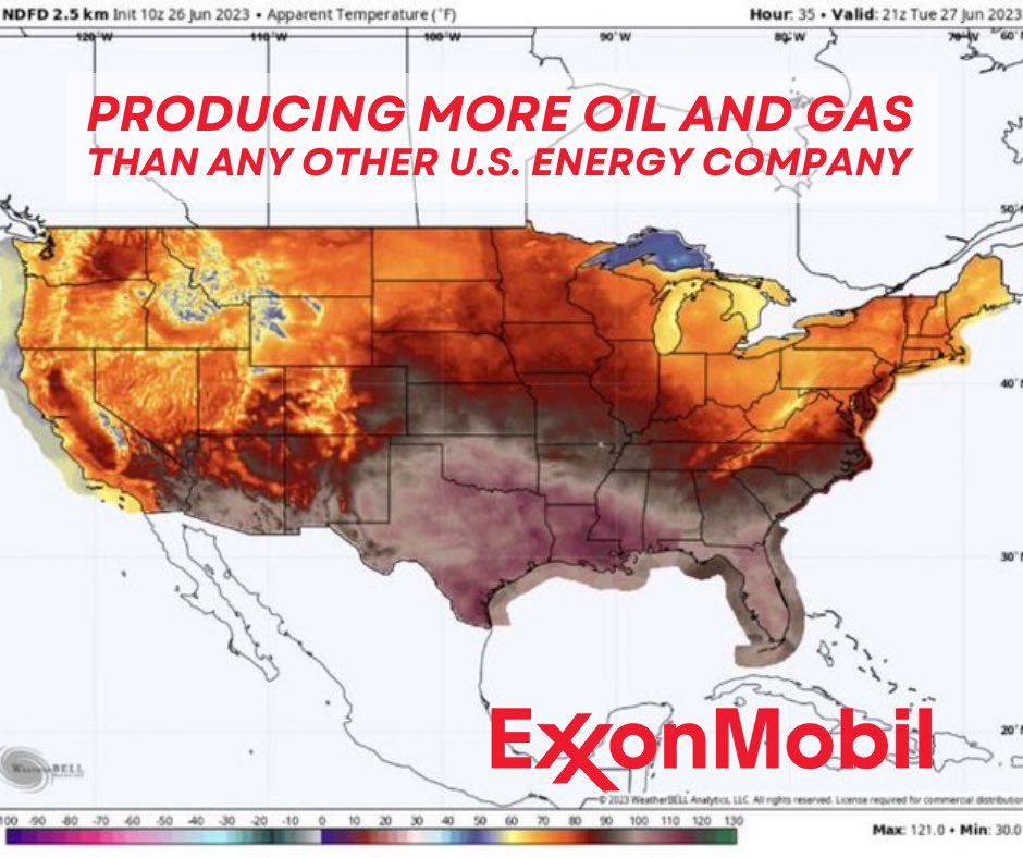 Credit where credit is due! 

This heatwave is only possible thanks to carbon pollution, and no one is producing more of it in the US than ExxonMobil. #Sponsored #Ad
